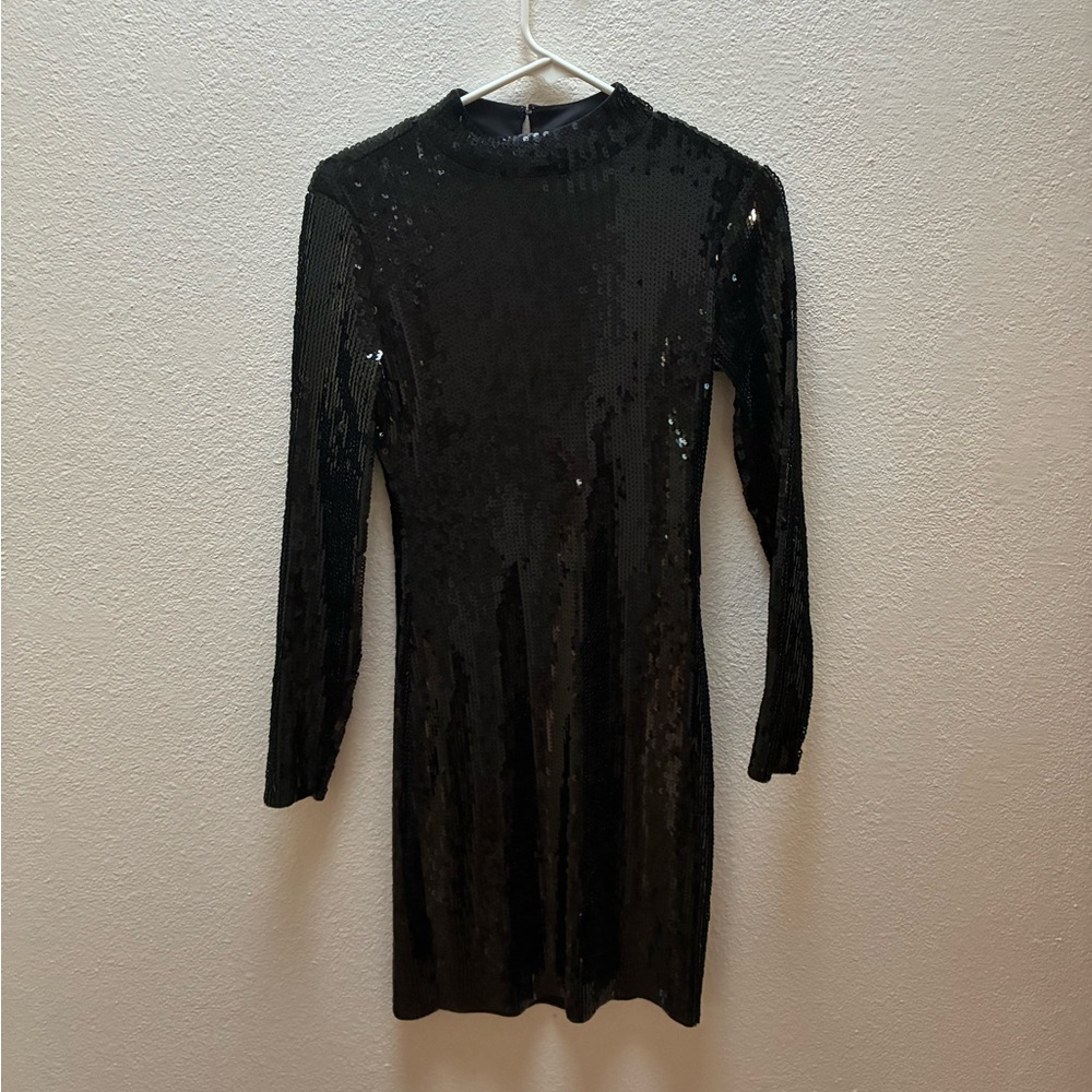 Express Black Sequin Long Sleeve Dress